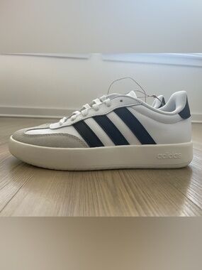 NEW adidas White Sneaker with Black Stripes and Tan Toe Cap